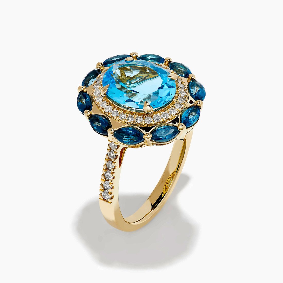 Blue topaz and diamond cocktail ring