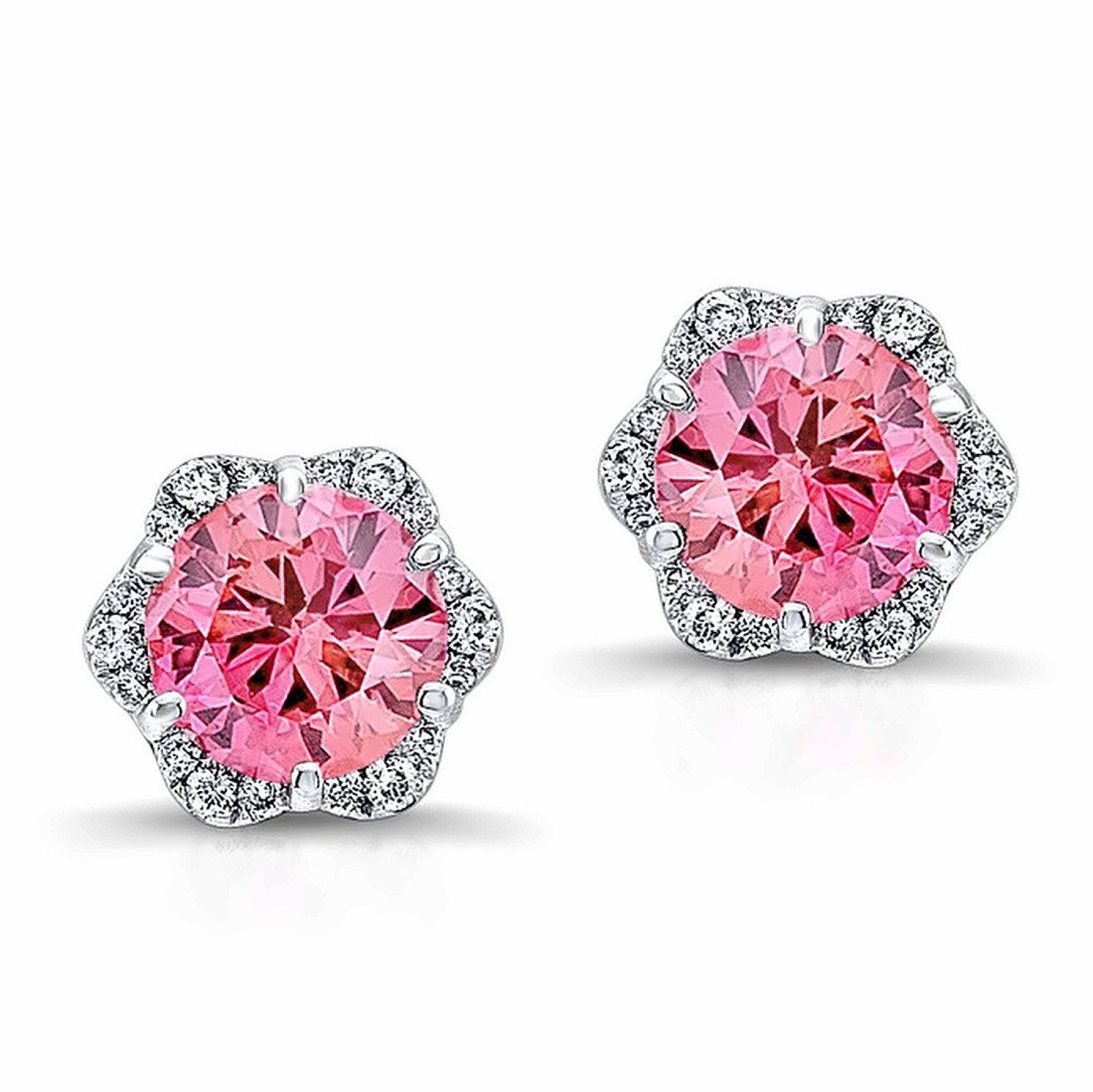 Pink diamond halo earrings