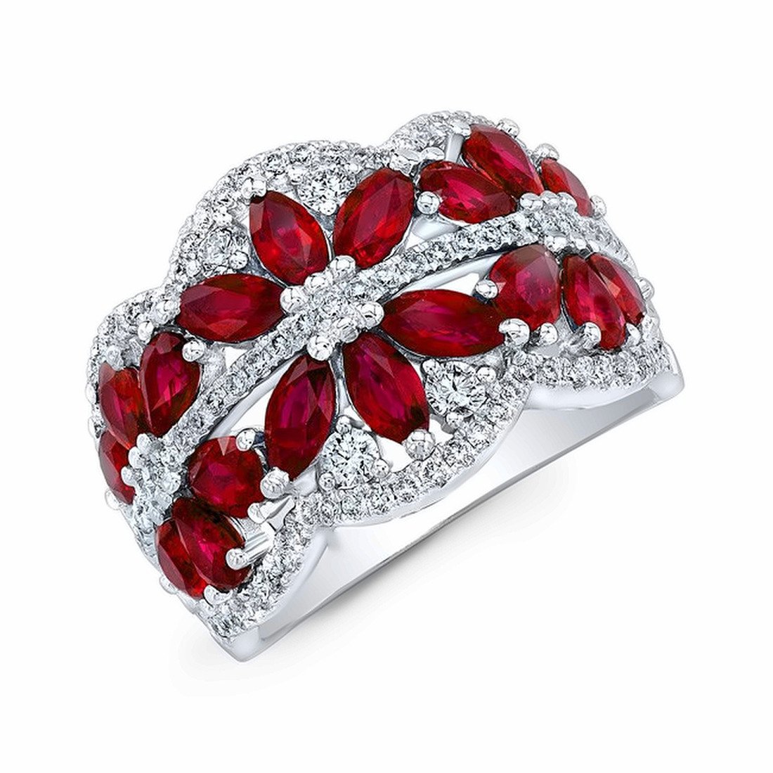 Natural ruby and diamond ring in white gold